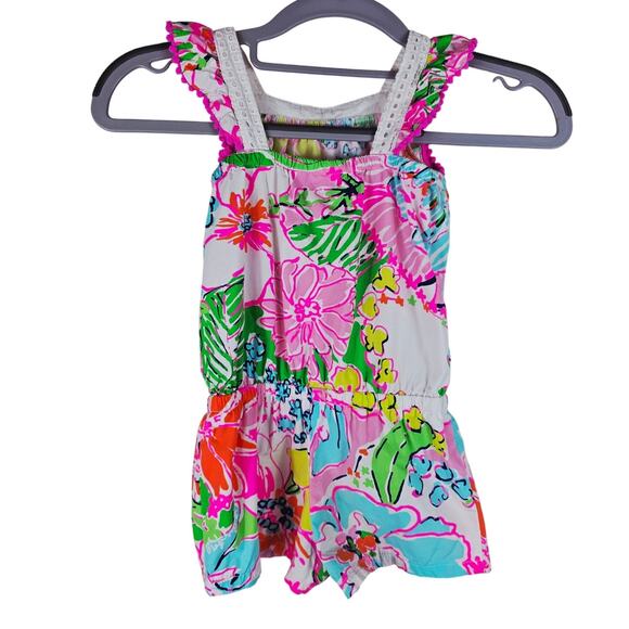 Lilly Pulitzer Target Vibrant Floral Colors Pom Pom Toddler Shorts Jumpsuit 2T - Picture 2 of 4